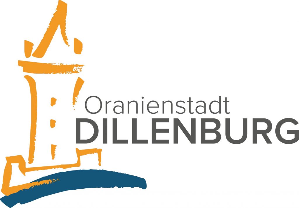 Logo der Oranienstadt Dillenburg. Sie gelangen hier zum ganzen Artikel. Beschreibung: Ein orangefarbener stilisierter Wilhelmsturm steht auf einer blauen geschwungenen Linie, die die Dill symbolisieren soll. Rechts daneben stehen in antrazith die Worte "Oranienstadt Dillenburg". Das Wort Dillenburg ist dabei fett geschrieben.