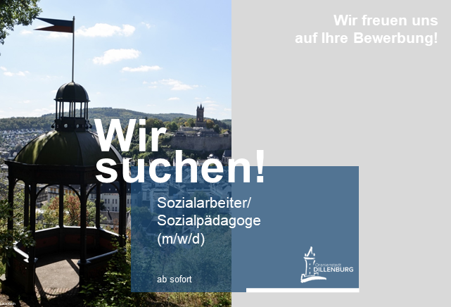 Bild mit Tempelchen und Wilhelmsturm und dem Text "Wir suchen! Sozialarbeiter/ Sozialpädagoge (m/w/d) ab sofort.