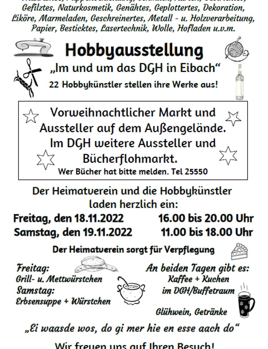 Ein Plakat für die Eibacher Hobbyausstellung am 18.11., 16.00 - 20.00 Uhr und 19.11., 11.00 - 18.00 Uhr.