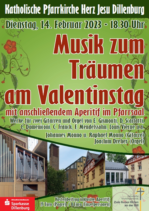 Plakat zur Veranstaltung Musik zum Träumen am Valentinstag mit Aperitif für die am 14.02.2023, 18.30 Uhr stattfindende Veranstaltung