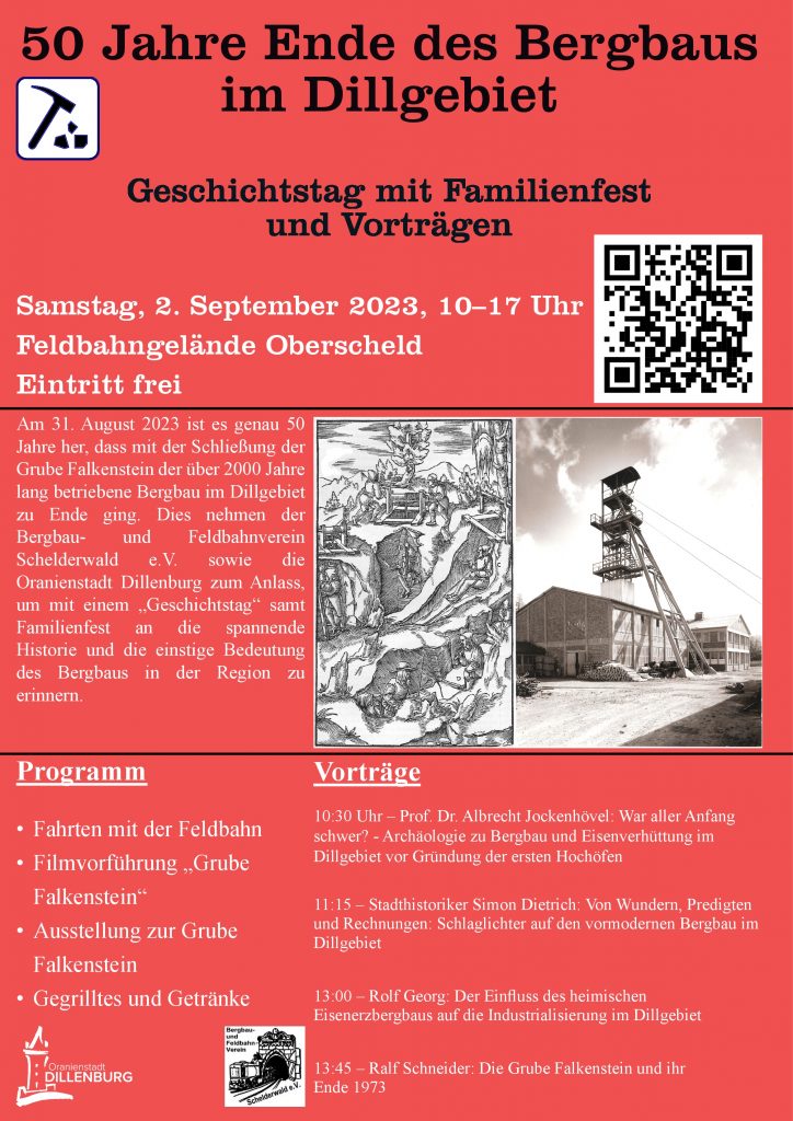 Plakat zum Geschichtstag mit Familienfest "50 Jahre Ende des Bergbaus im Dillgebiet".
