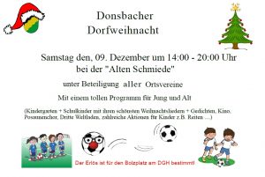 Hinweis auf die Veranstaltung Donsbacher Dorfweihnacht. Mit Klick aufs Bild gehts zur Veranstaltung.