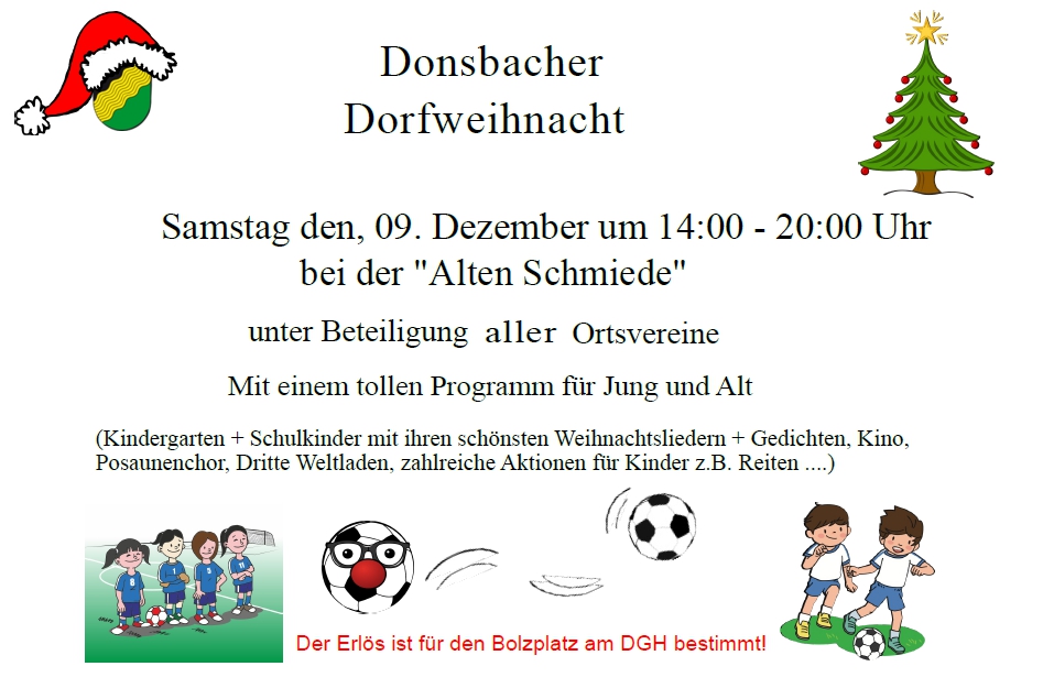 Hinweis auf die Veranstaltung Donsbacher Dorfweihnacht. Mit Klick aufs Bild gehts zur Veranstaltung.
