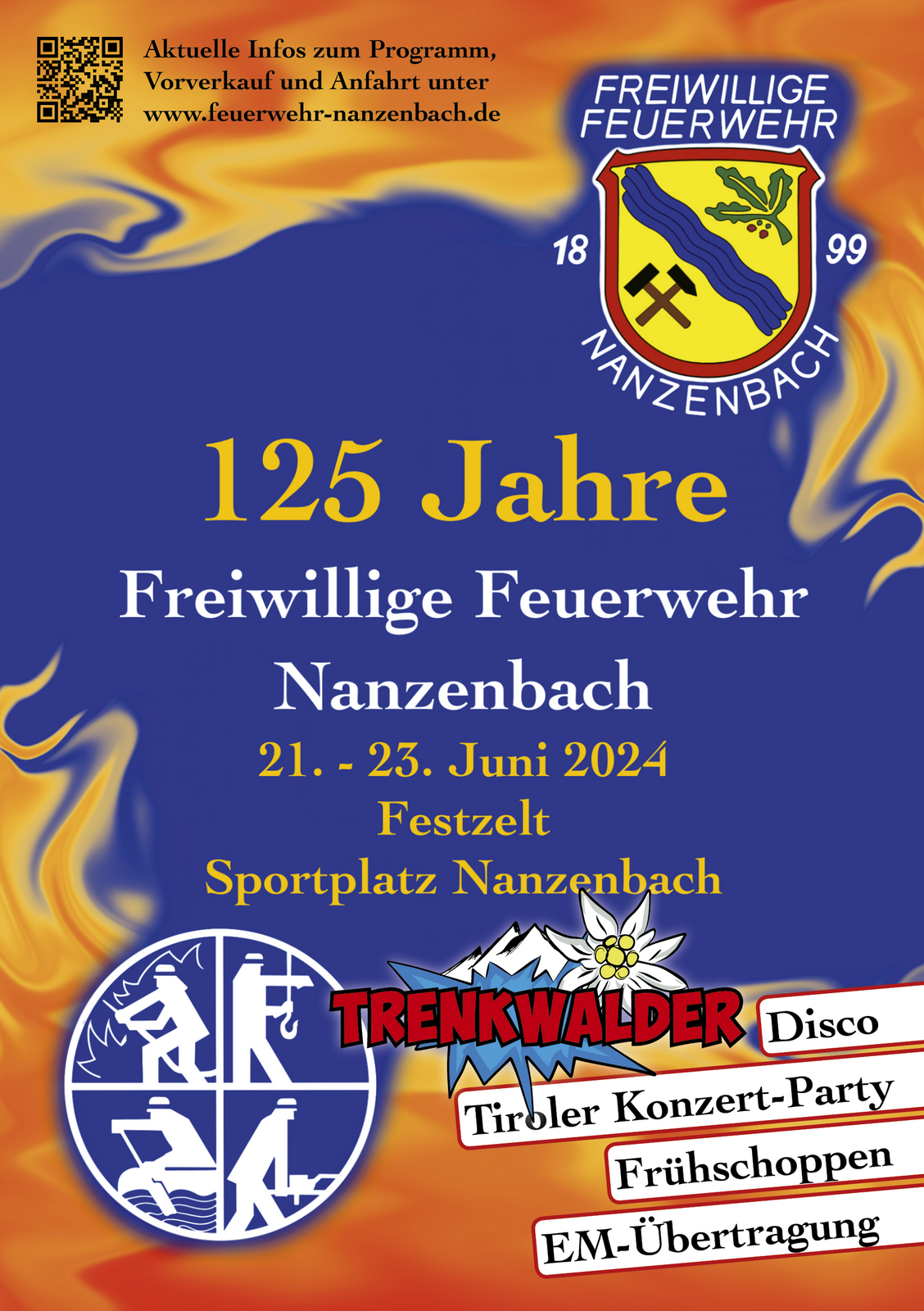 Bild vom Flyer zur Jubiläumsveranstaltung 125 Jahre Freiwillige Feuerwehr Nanzenbach. Mit Klick aufs Bild gehts zur Veranstaltung.
