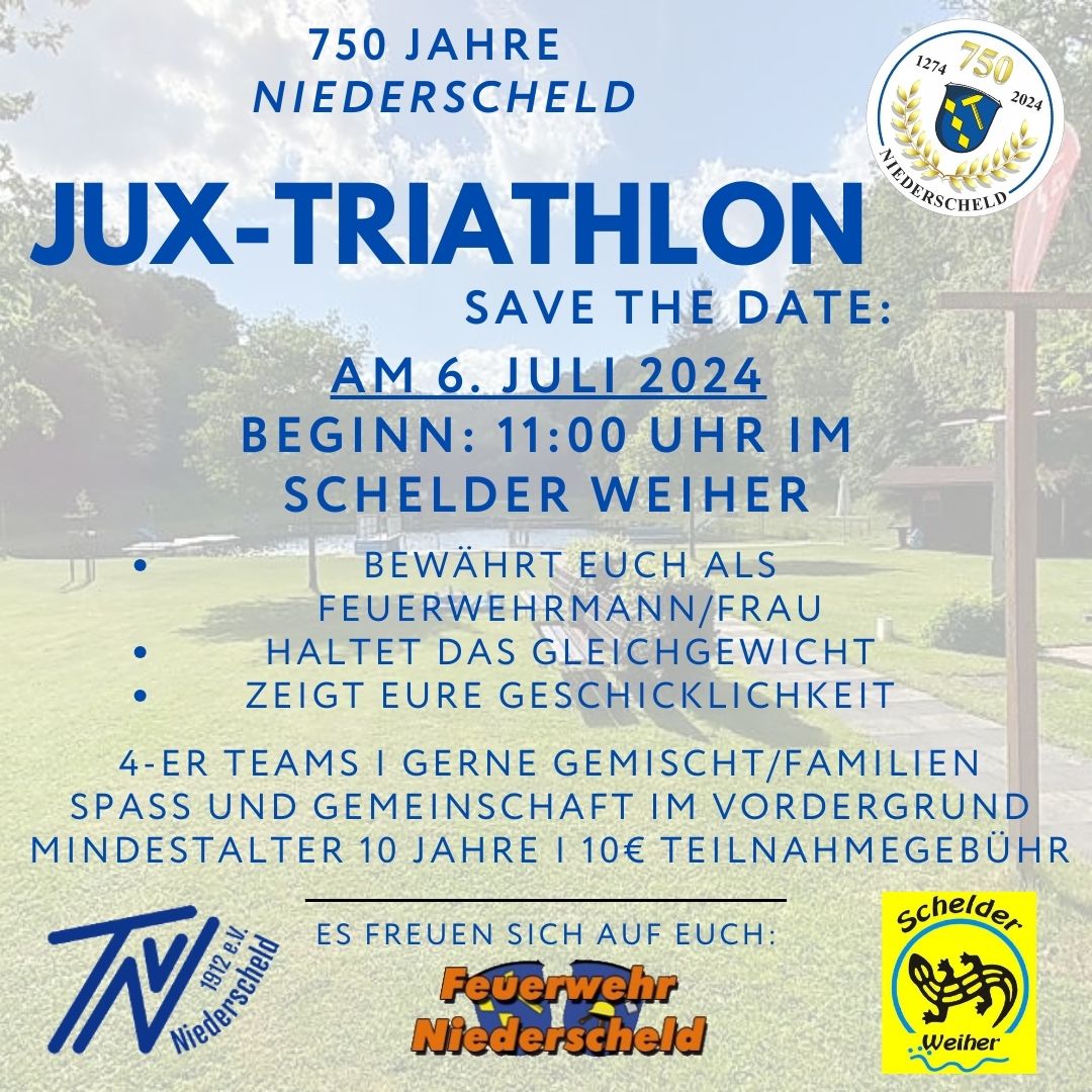 Hinweis auf die Veranstaltung Schelder Jux Triathlon am 06. Juli.
