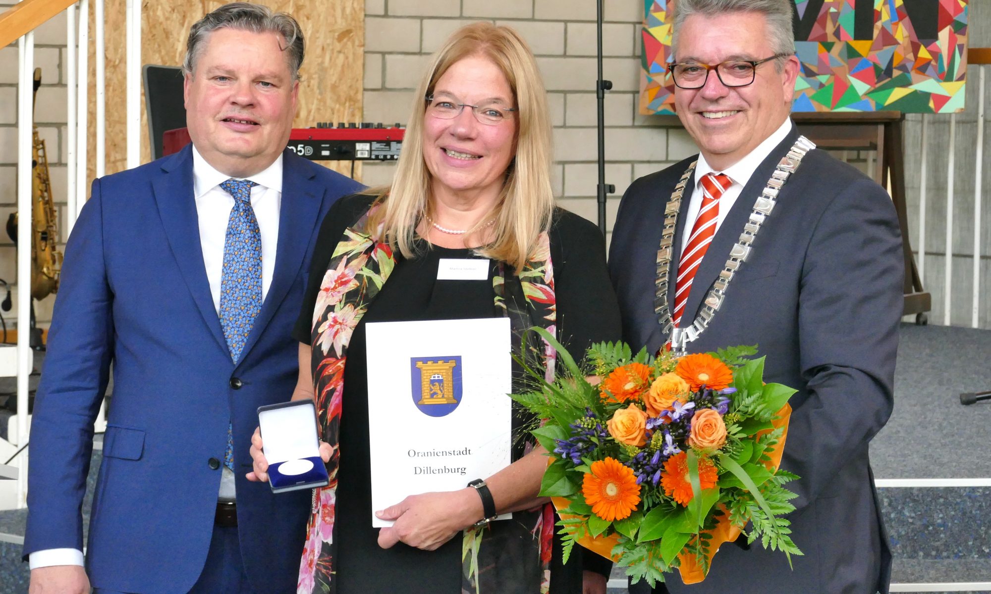 Stadtverordnetenvorsteher Klaus-Achim Wendel, Martina Stettner und Bürgermeister Lotz