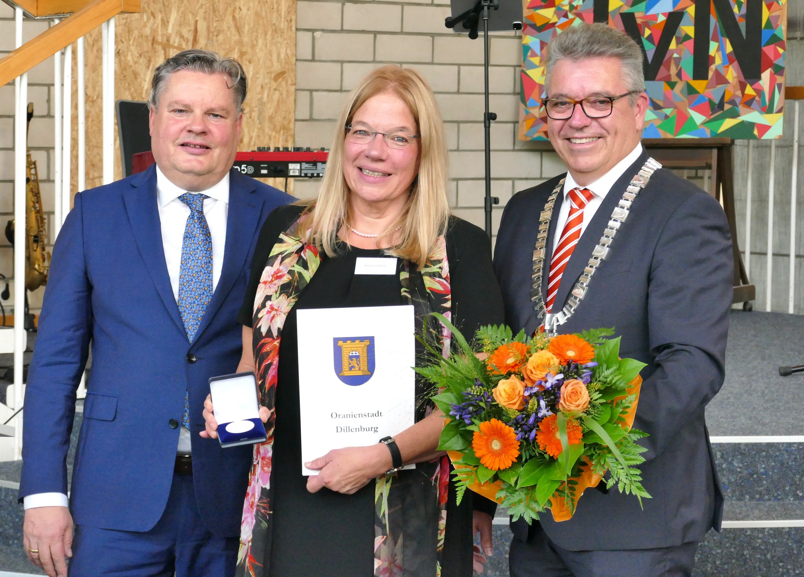 Stadtverordnetenvorsteher Klaus-Achim Wendel, Martina Stettner und Bürgermeister Lotz