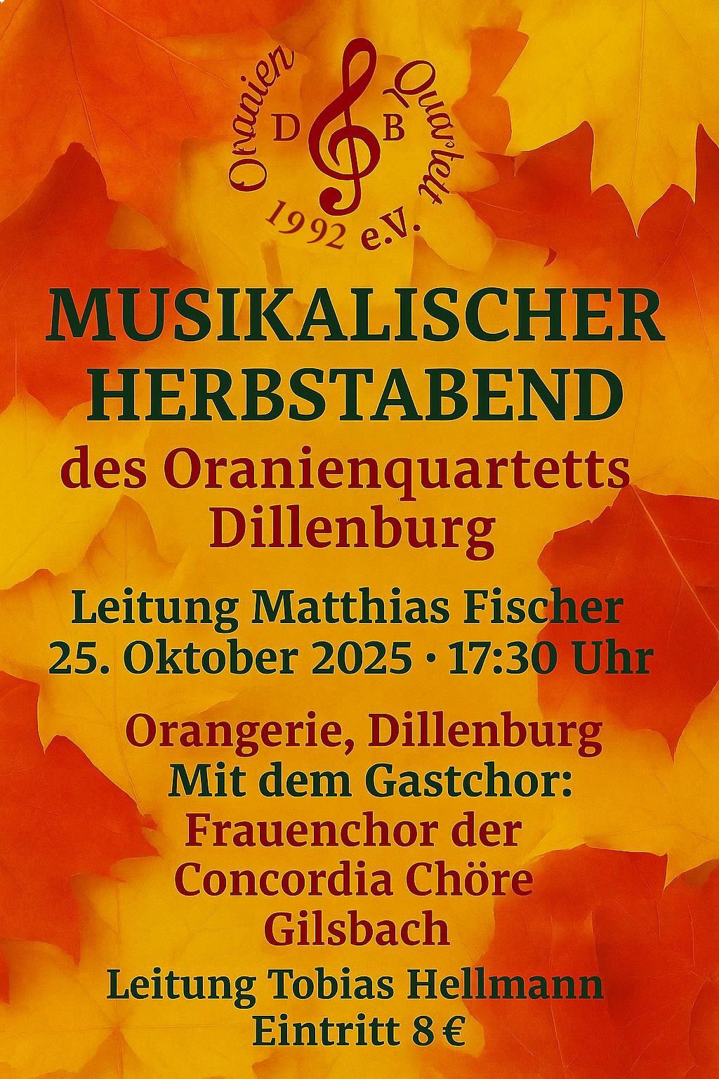 Plakat Musikalischer Herbstabend mit dem Oranienquartett. Mit Klick aufs Bild geht´s zum ganzen Artikel.