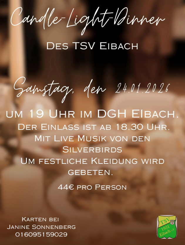 Hinweis auf das Candle-Light-Dinner des TSV Eibach. Mit Klick aufs Bild geht´s zum ganzen Artikel