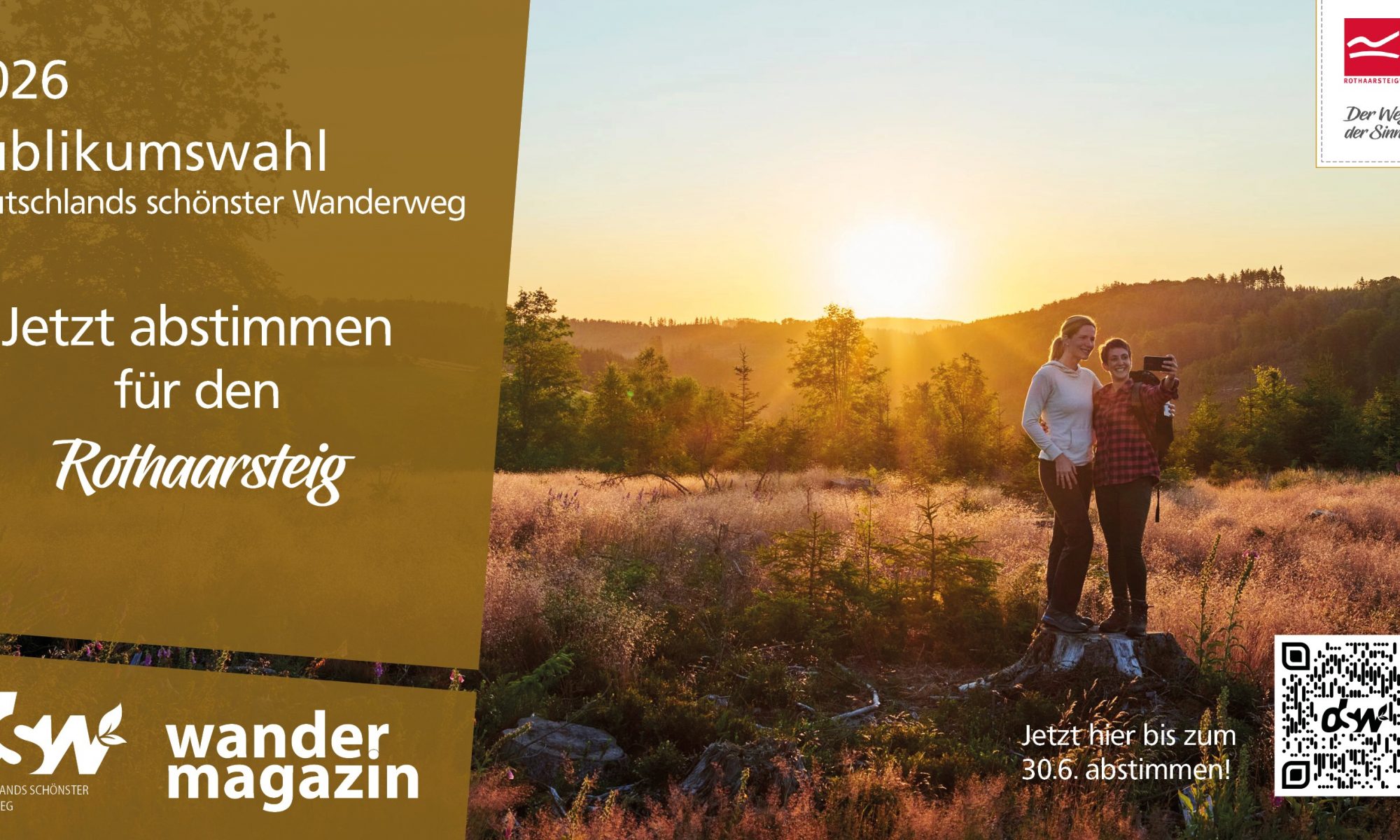 Jetzt für den Rothaarsteig als Deutschlands schönster Wanderweg abstimmen.