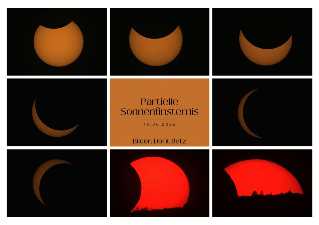 Verschiedene Phasen der partiellen Sonnenfinsternis als Collage.